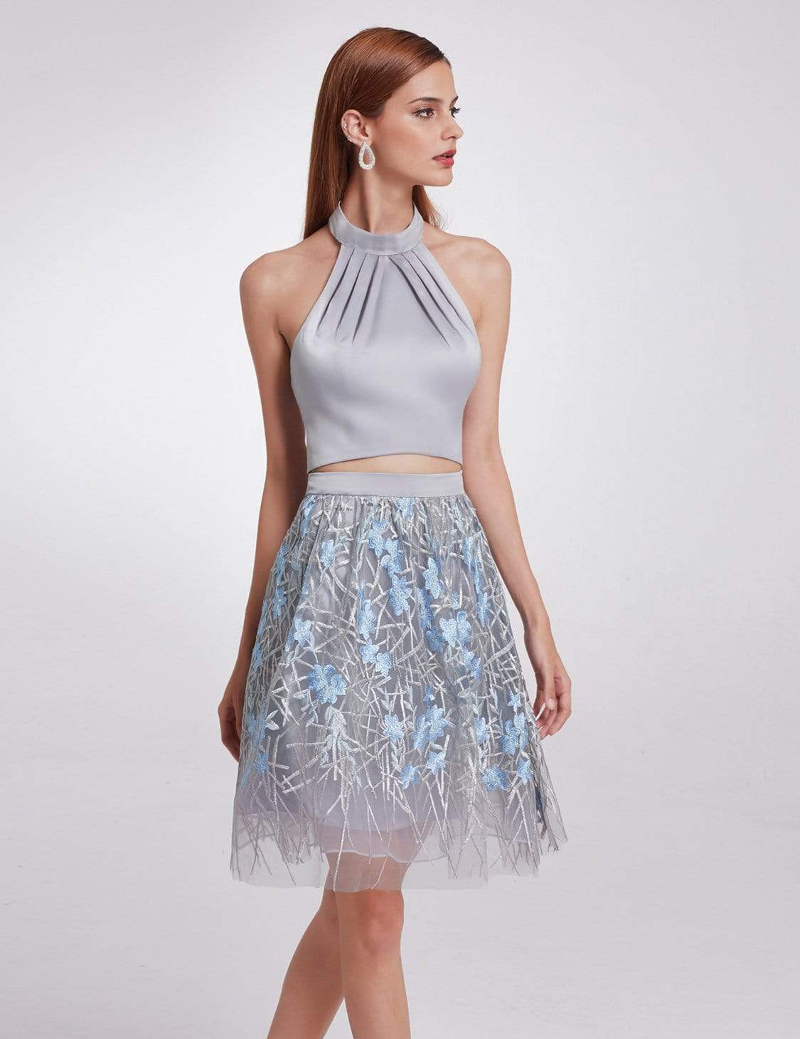 formal crop top and skirt