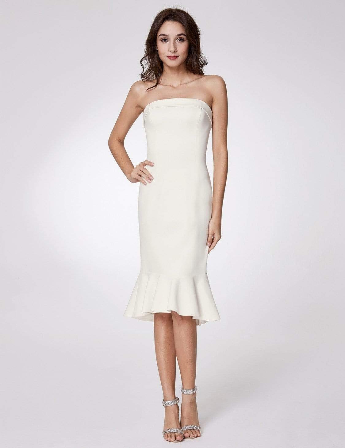 white strapless cocktail dress