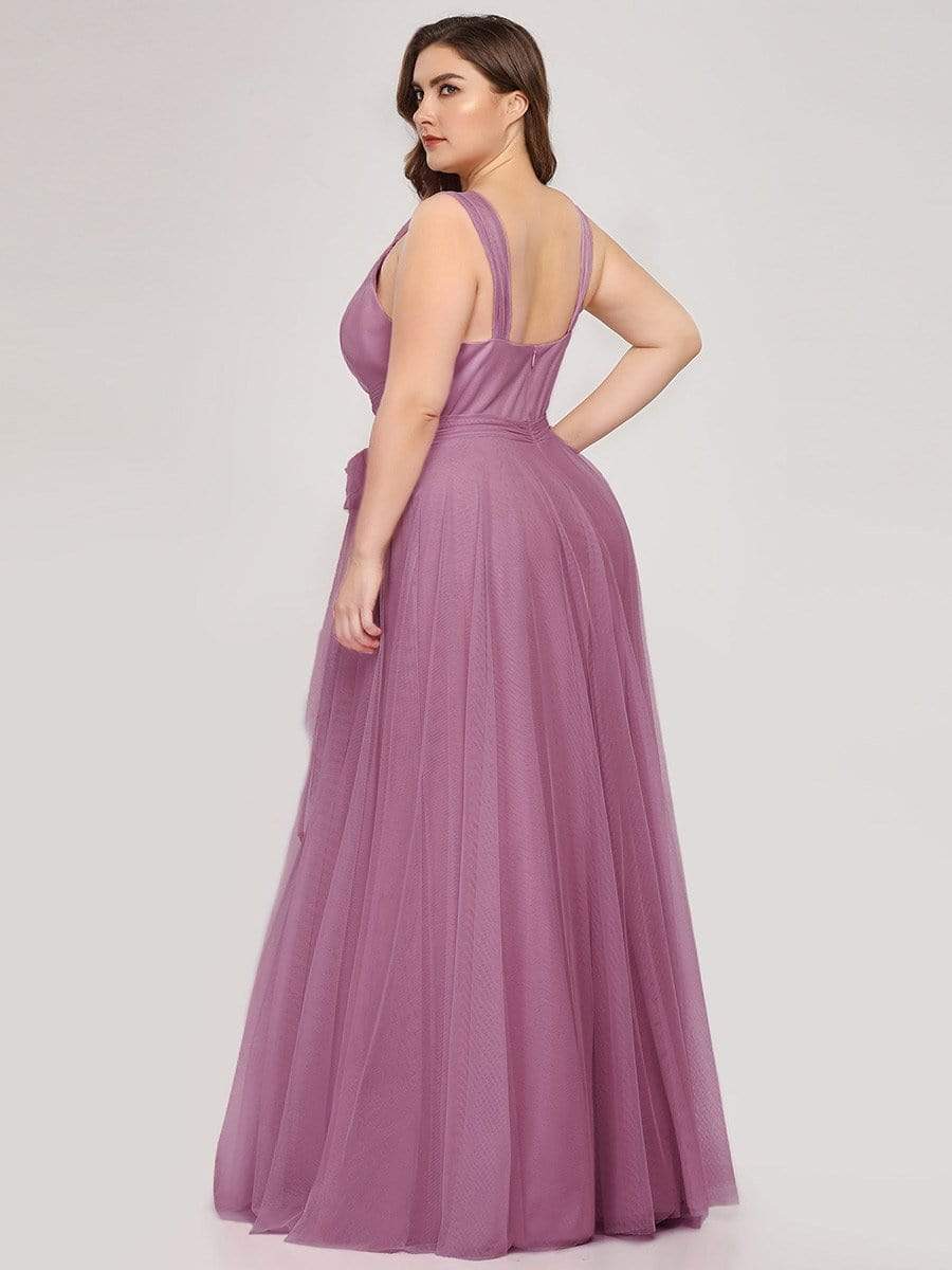 Floor Length Double V Neck Tulle Bridesmaid Dresses