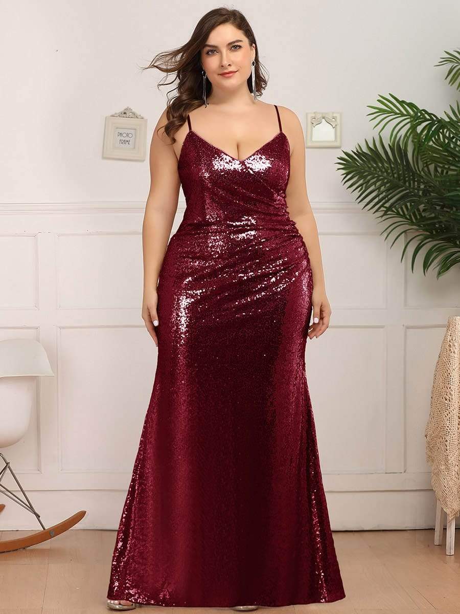 Plus Size Sparkly Sequin Long Mermaid Formal Party Dresses