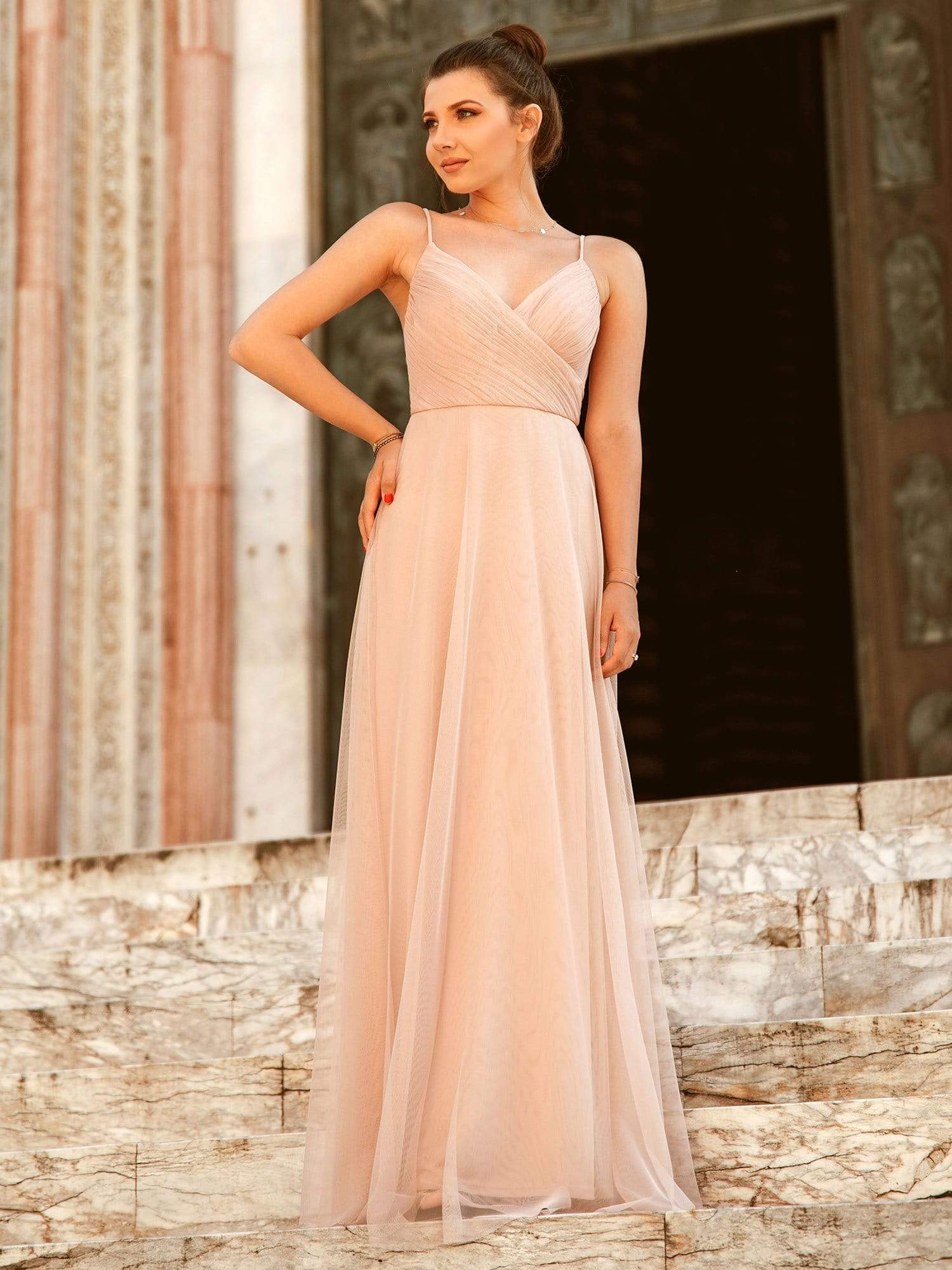 Tulle Bridesmaid Dresses for Women Spaghetti Strap Maxi Long - Ever-Pretty  US