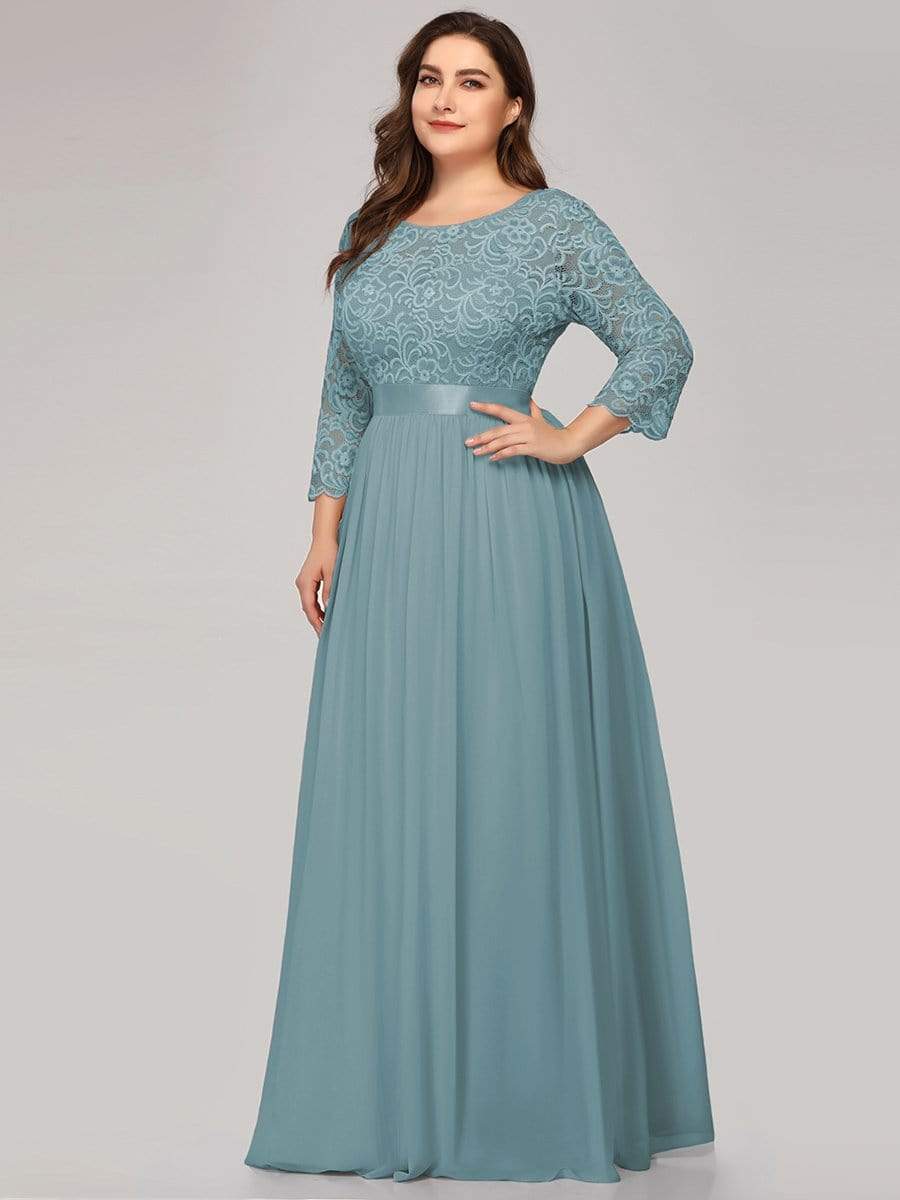 Simple Plus Size Lace Evening Dress with Half Sleeves