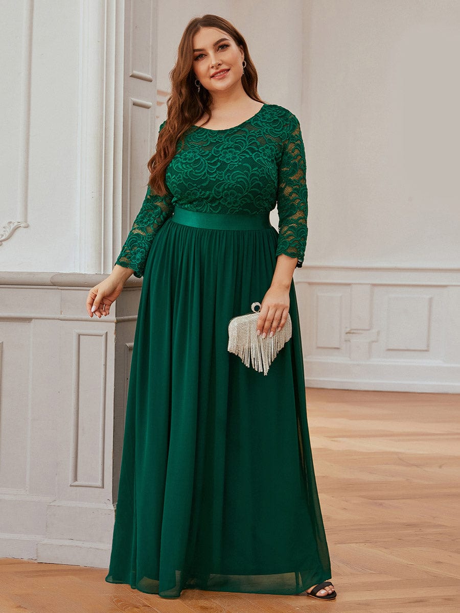 Custom Size See-Through Maxi Lace Evening Dress with Half Sleeve