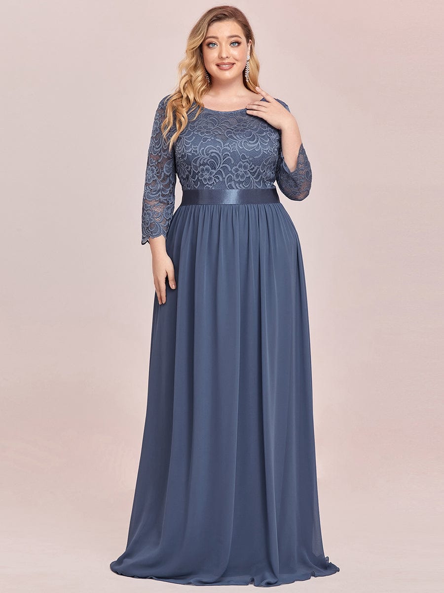 Custom Size See-Through Maxi Lace Evening Dress with Half Sleeve