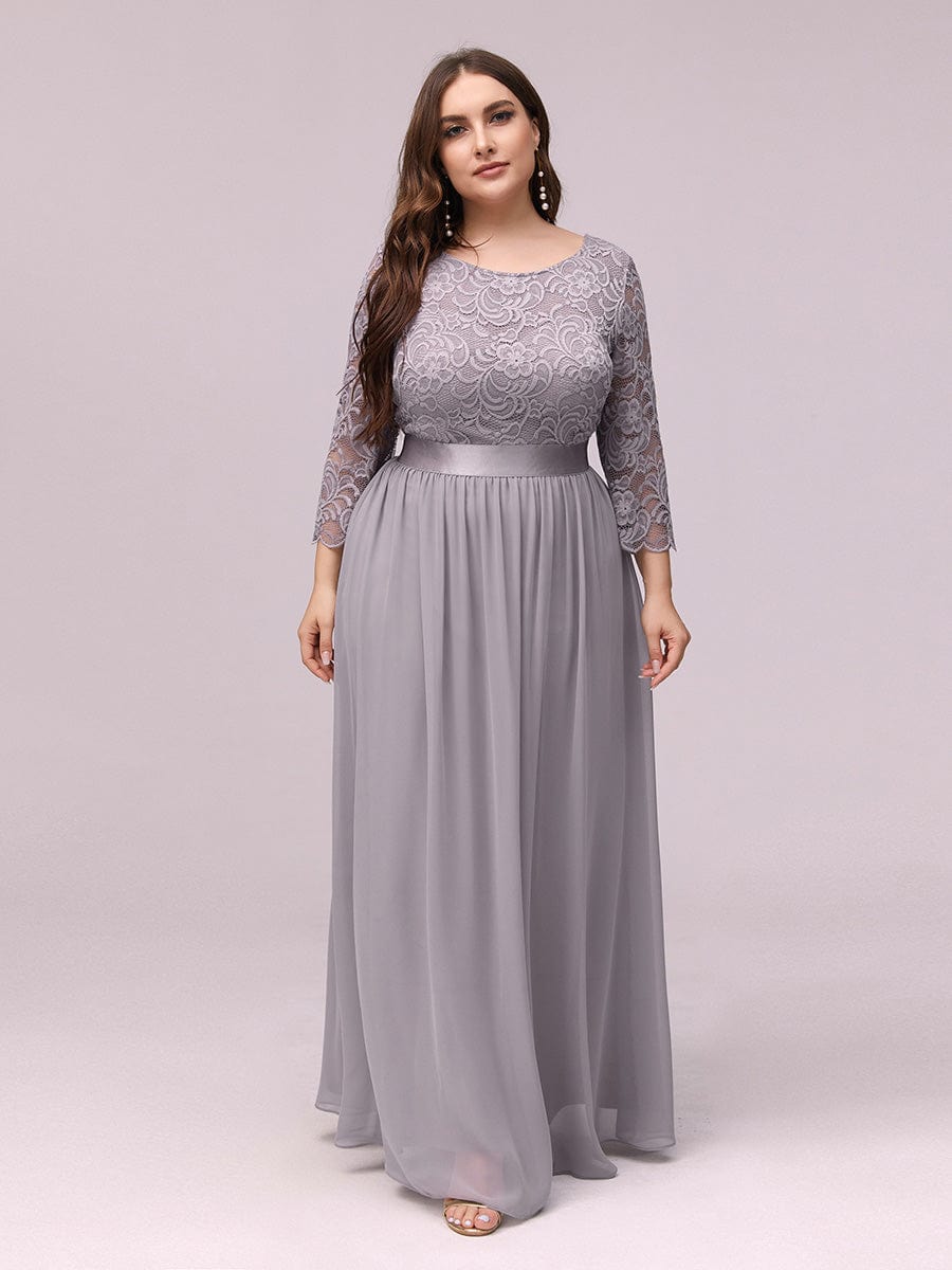 Custom Size See-Through Maxi Lace Evening Dress with Half Sleeve