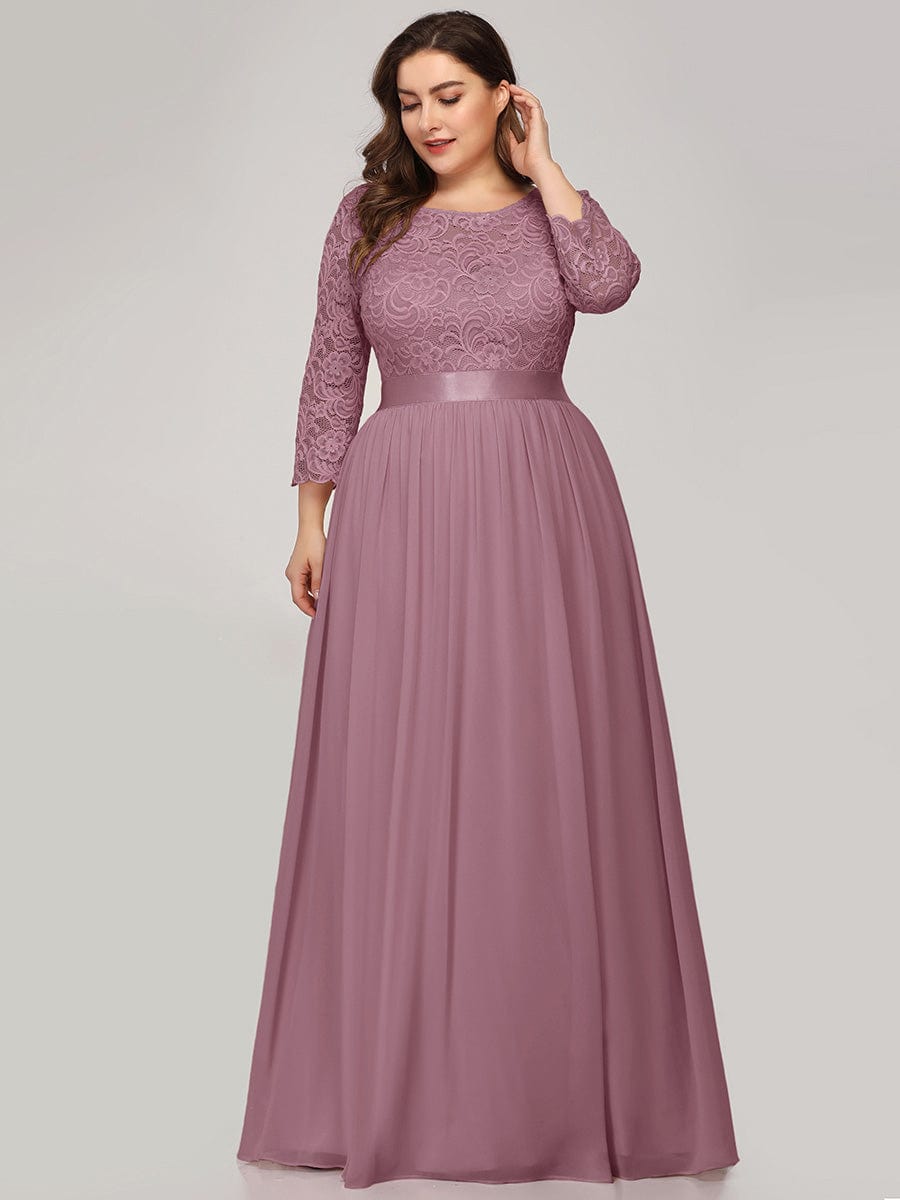 Custom Size See-Through Maxi Lace Evening Dress with Half Sleeve