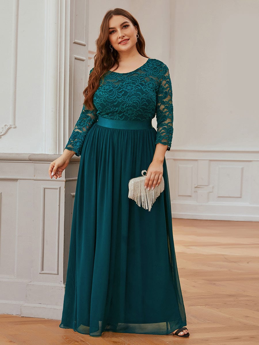 Custom Size See-Through Maxi Lace Evening Dress with Half Sleeve