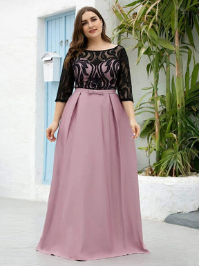 COLOR=Mauve | Women Lace Round Neck Formal Evening Dress-Mauve 8