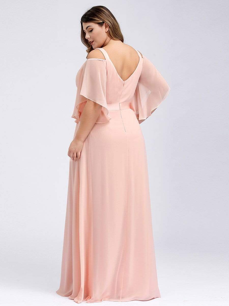 Elegant Cold Shoulder Flutter Sleeves Flowy Bridesmaid Dress