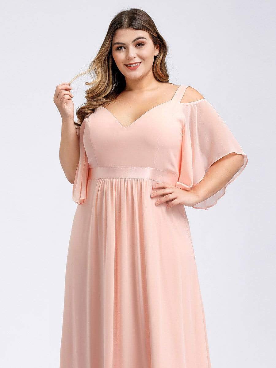 Plus Size Off Shoulder Evening Gown with Ruffle Sleeves - US