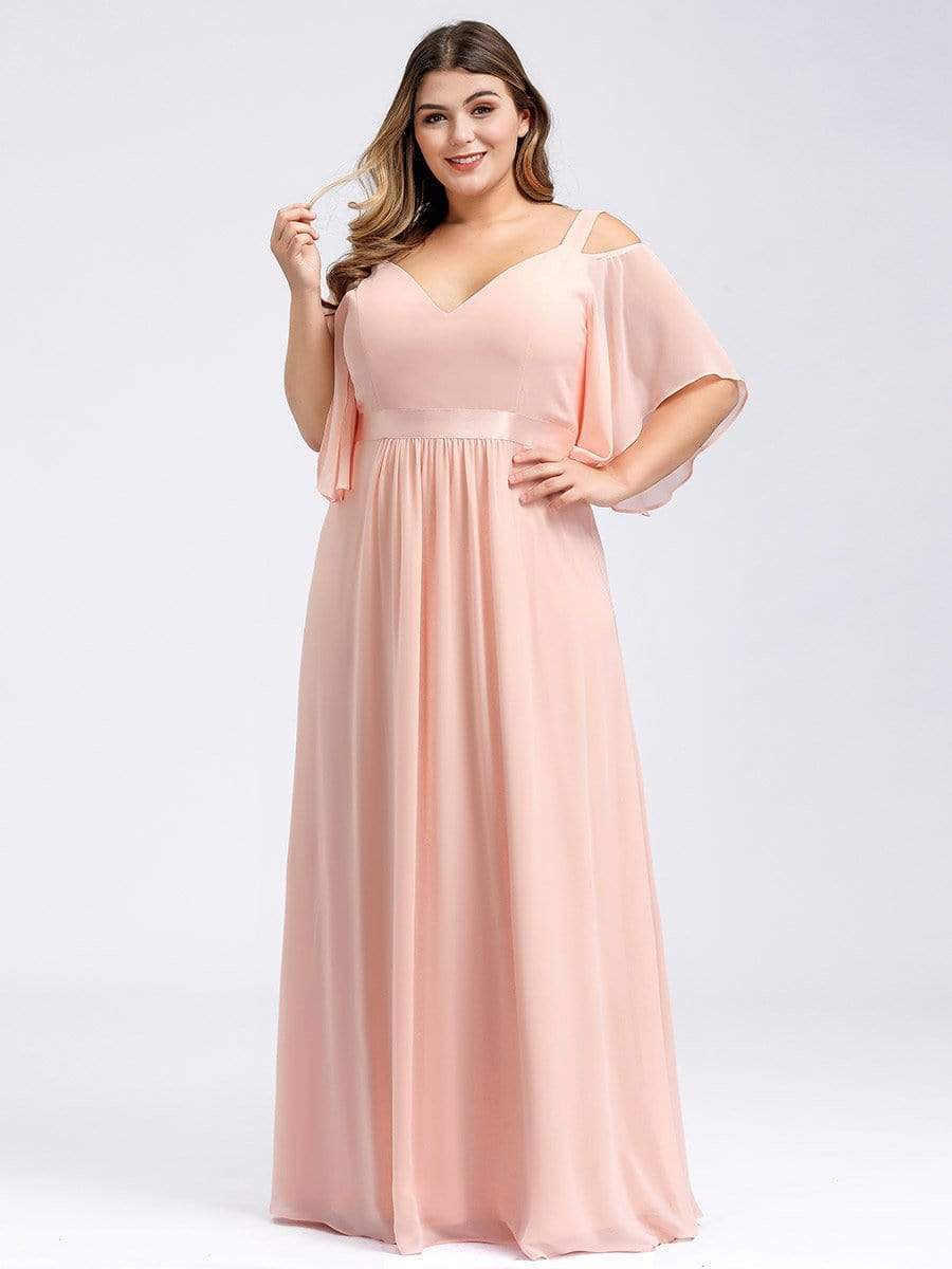 Elegant Cold Shoulder Flutter Sleeves Flowy Bridesmaid Dress