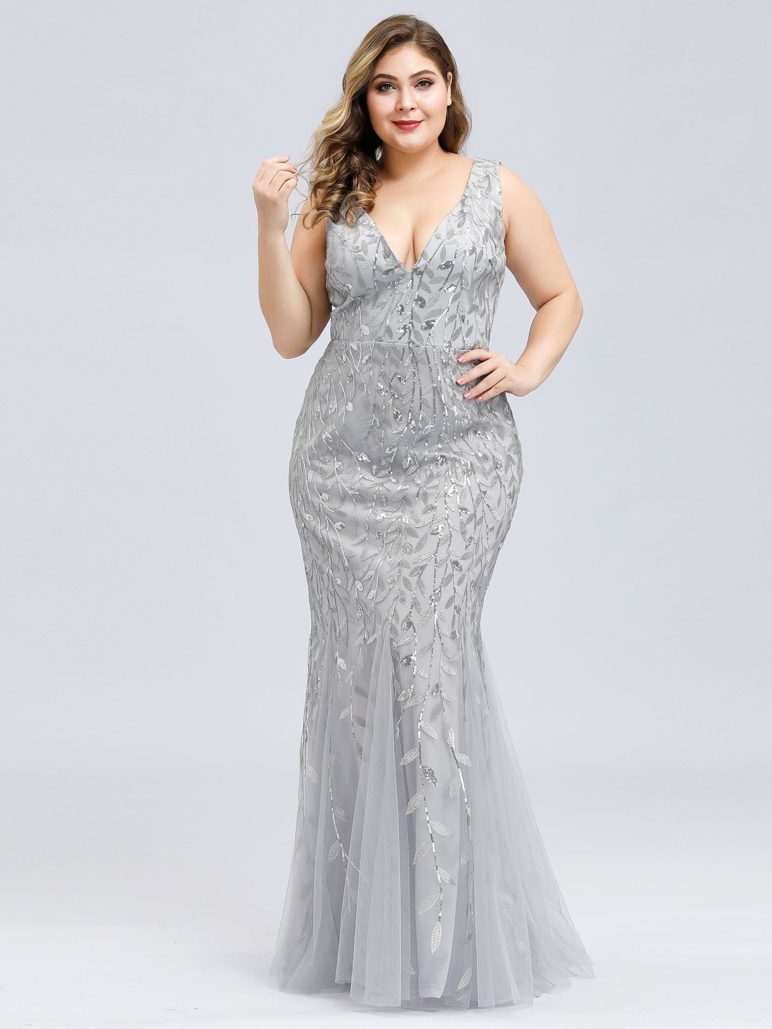 Custom Size Double V-Neck Fishtail Sequin Formal Maxi Evening Dress