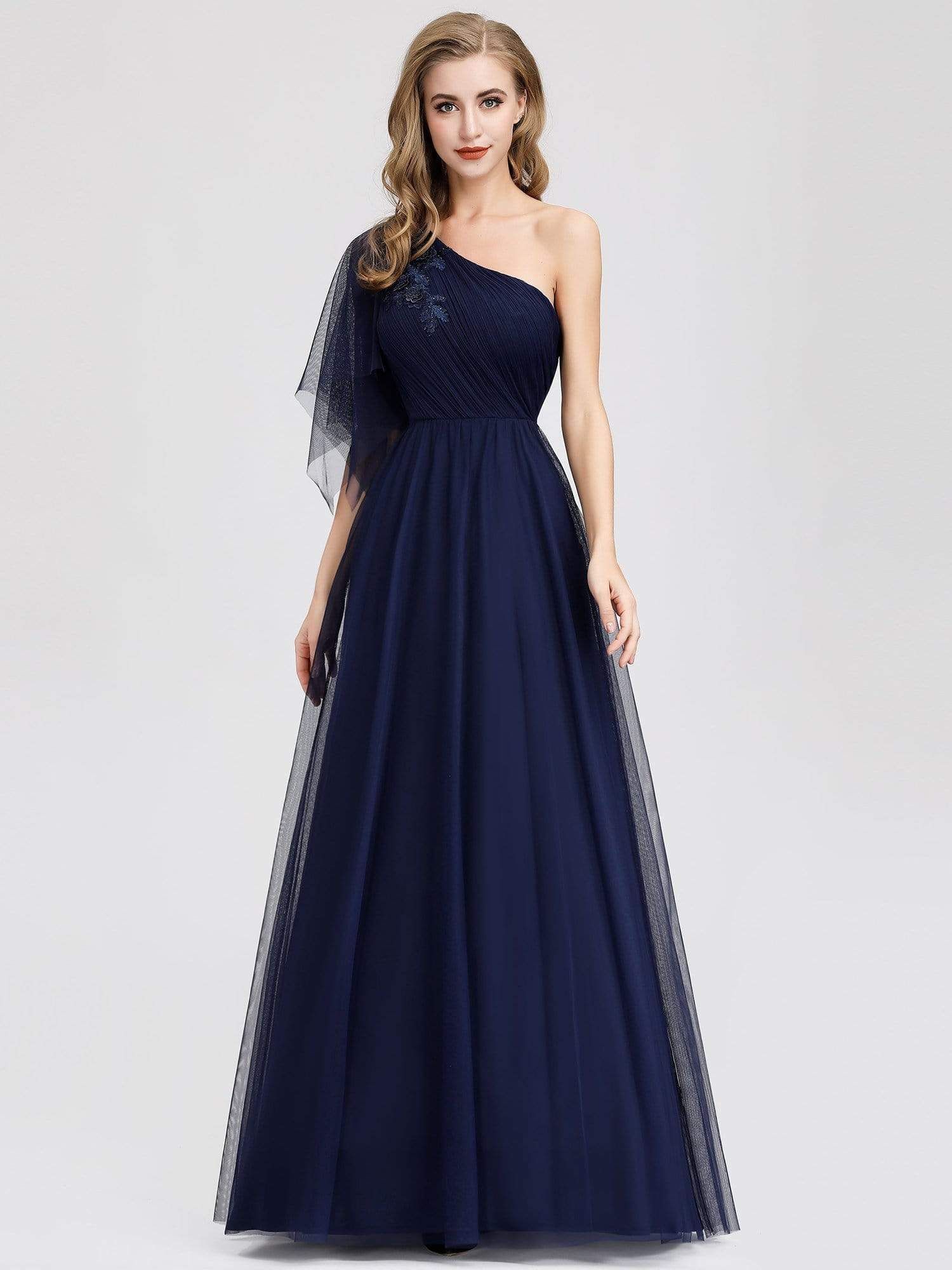 one shoulder navy maxi dress