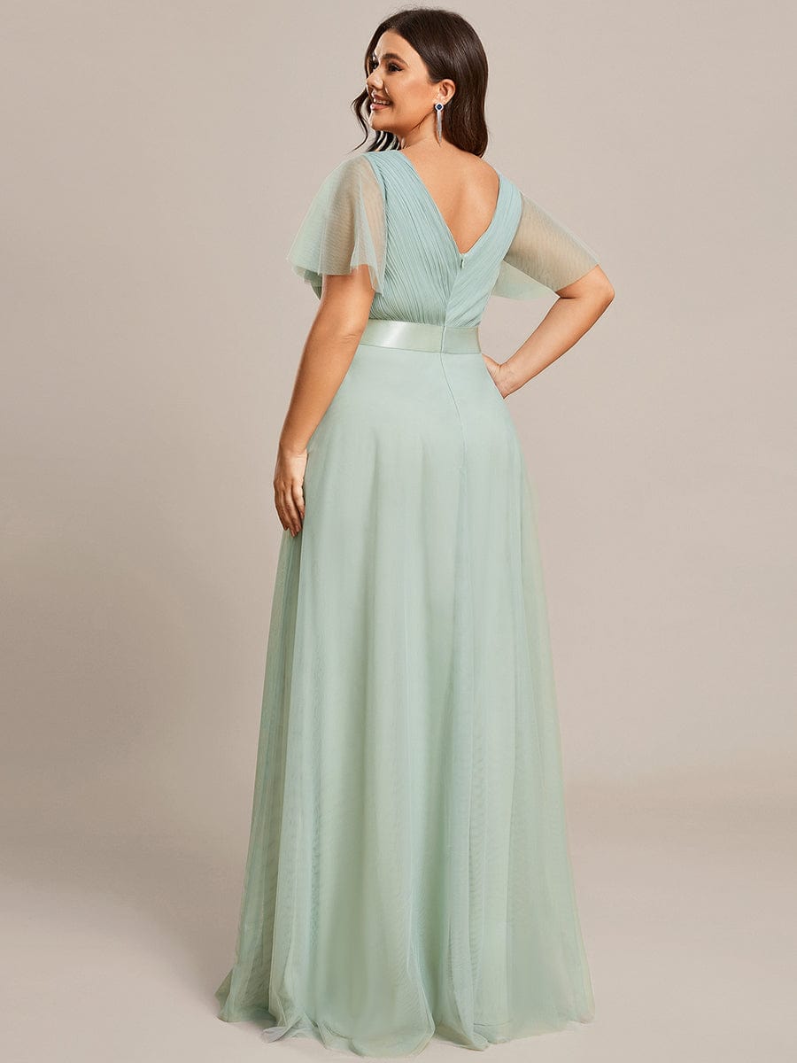 Women's Floor-Length Plus Size Formal Bridesmaid Dress with Short Sleeve