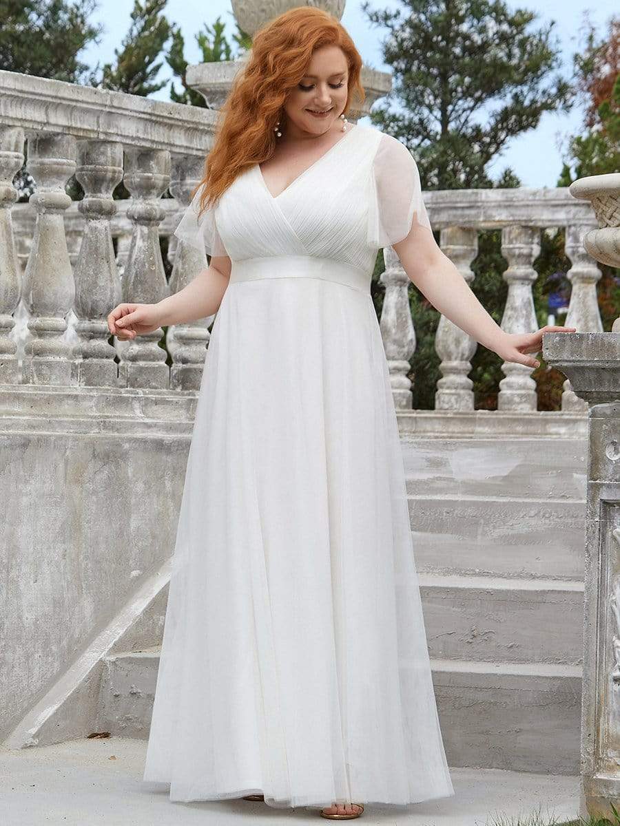 Women's Floor-Length Plus Size Formal Bridesmaid Dress with Short Sleeve