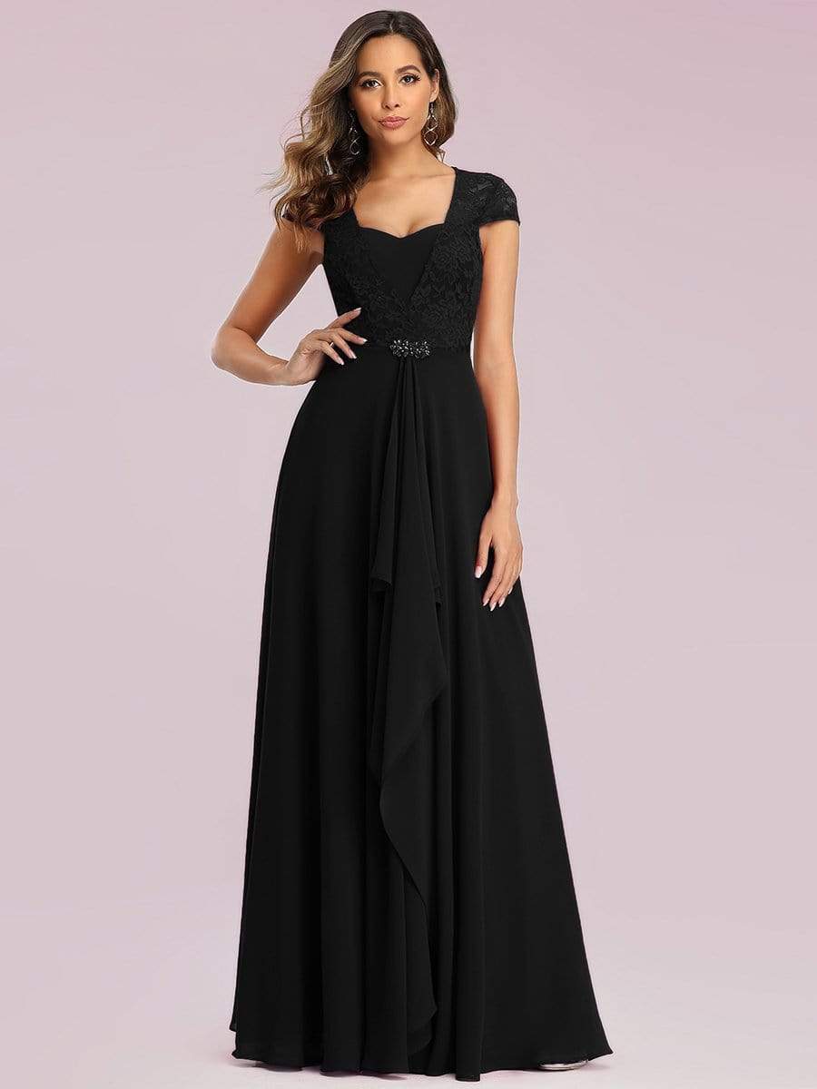 Sweetheart Floral Lace Cap Sleeve Wedding Guest Dress