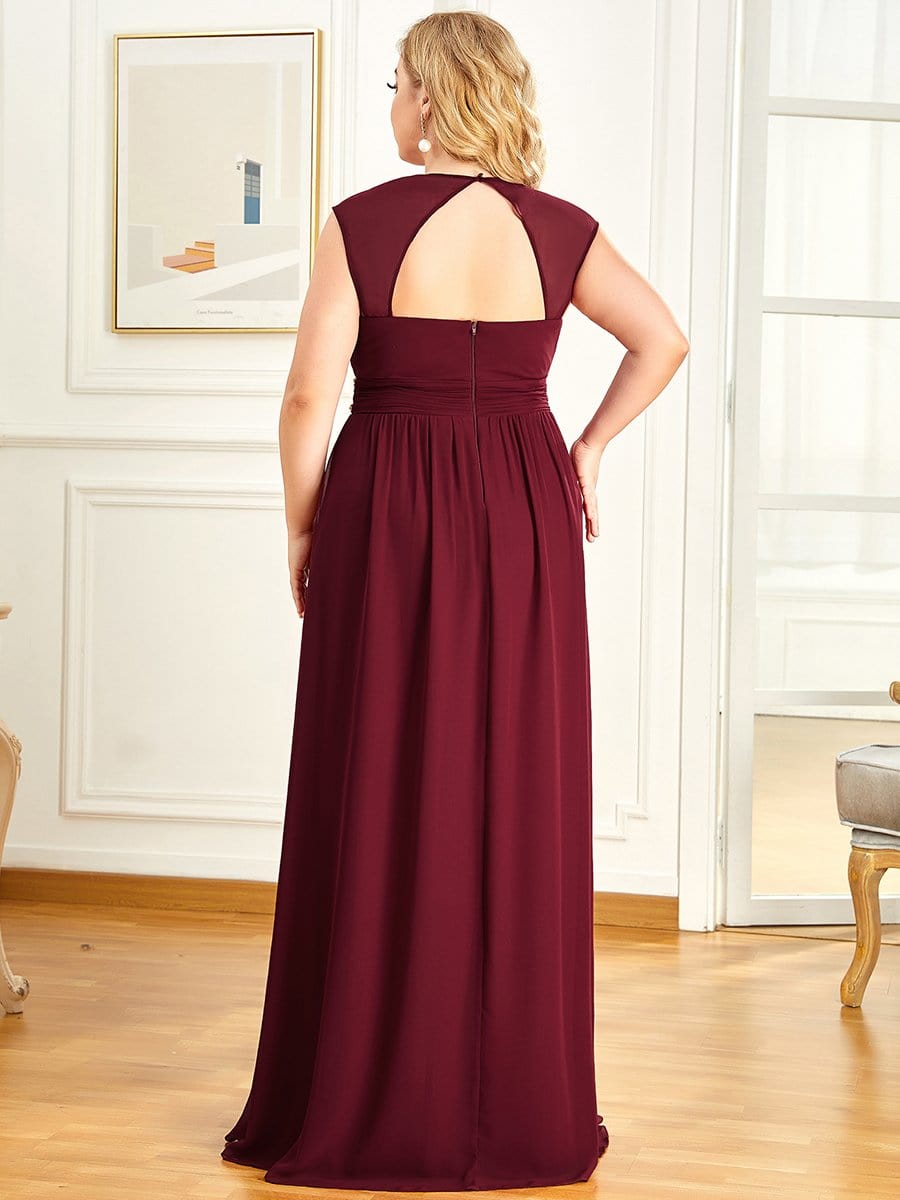 Plus Size Sleeveless Beaded Belt Chiffon Formal Evening Dress