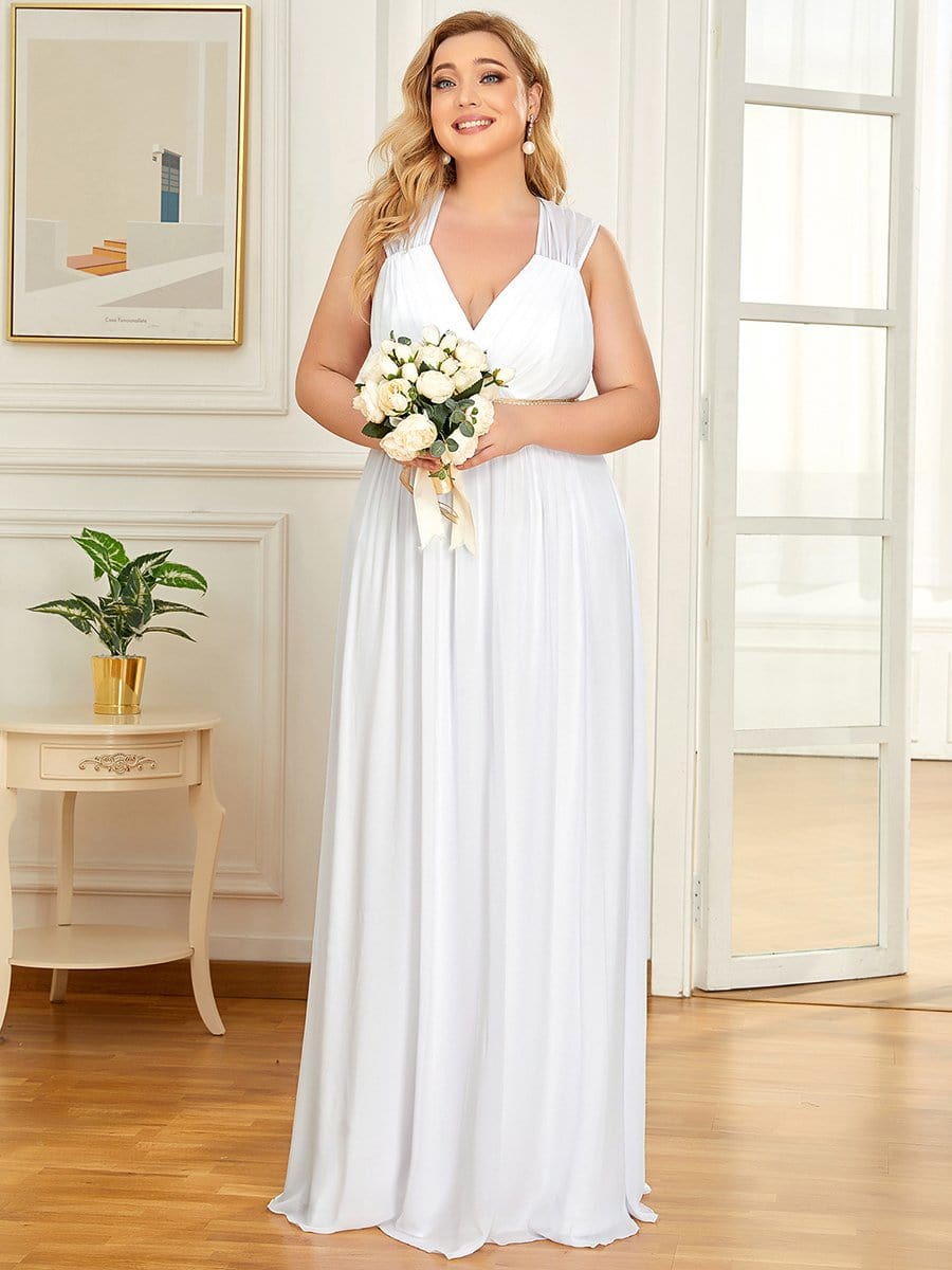 Plus Size Sleeveless Beaded Belt Chiffon Formal Evening Dress