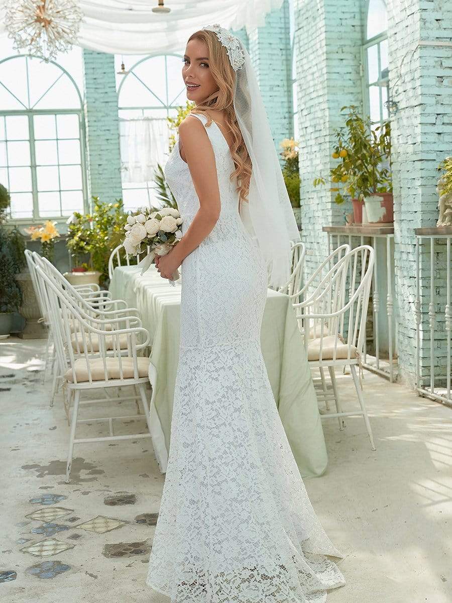 Spaghetti Strap Lace Backless Long Fishtail Wedding Dress - Ever