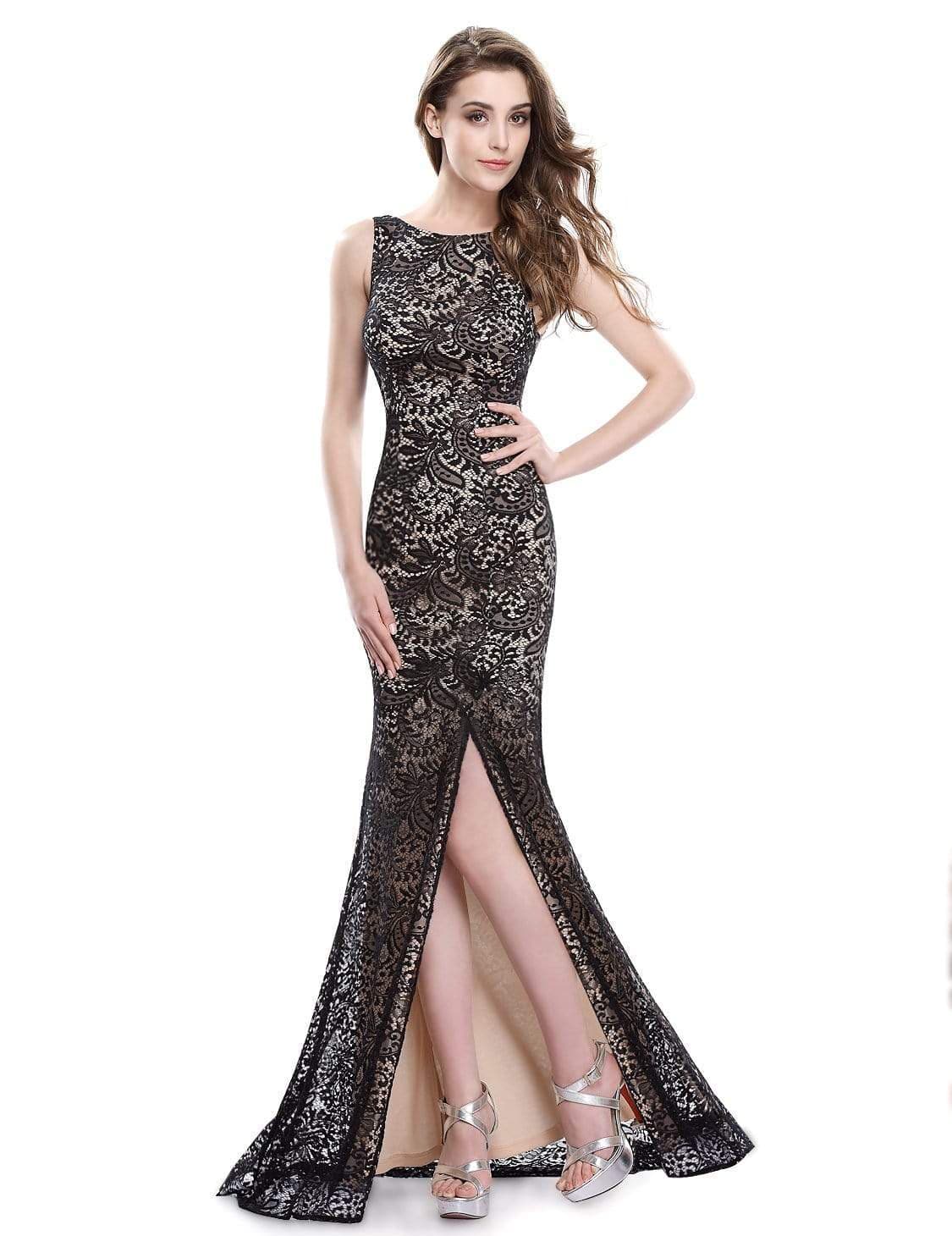 black thigh split evening dress