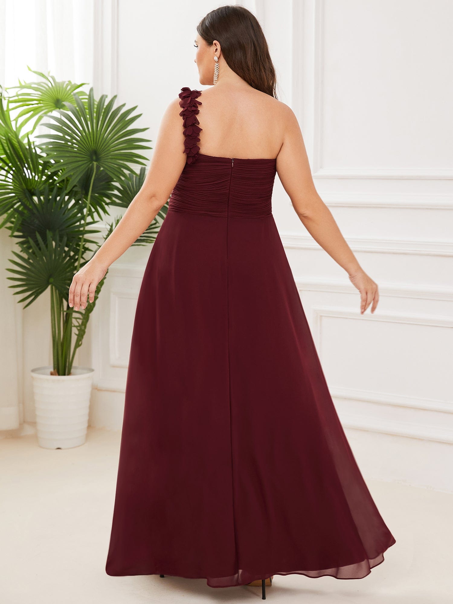 Custom Size Chiffon Sweetheart Pleated One Shoulder Bridesmaid Dress