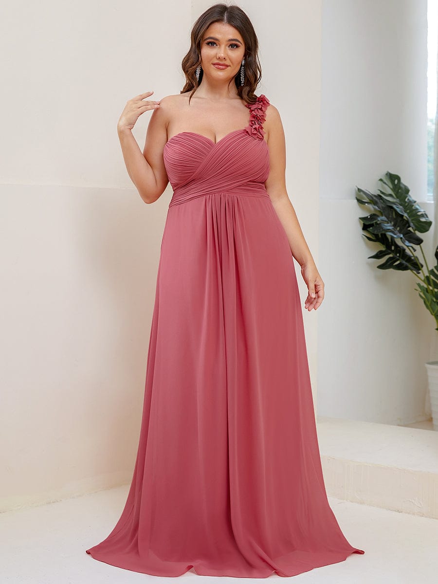 Sweet Pleated Bodice One Shoulder Chiffon Bridesmaid Dress