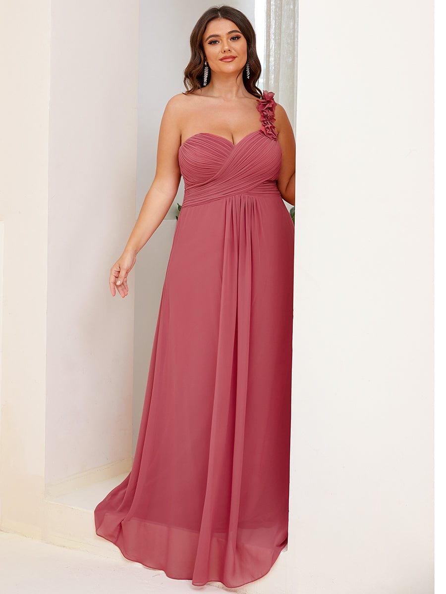 Custom Size Chiffon Sweetheart Pleated One Shoulder Bridesmaid Dress