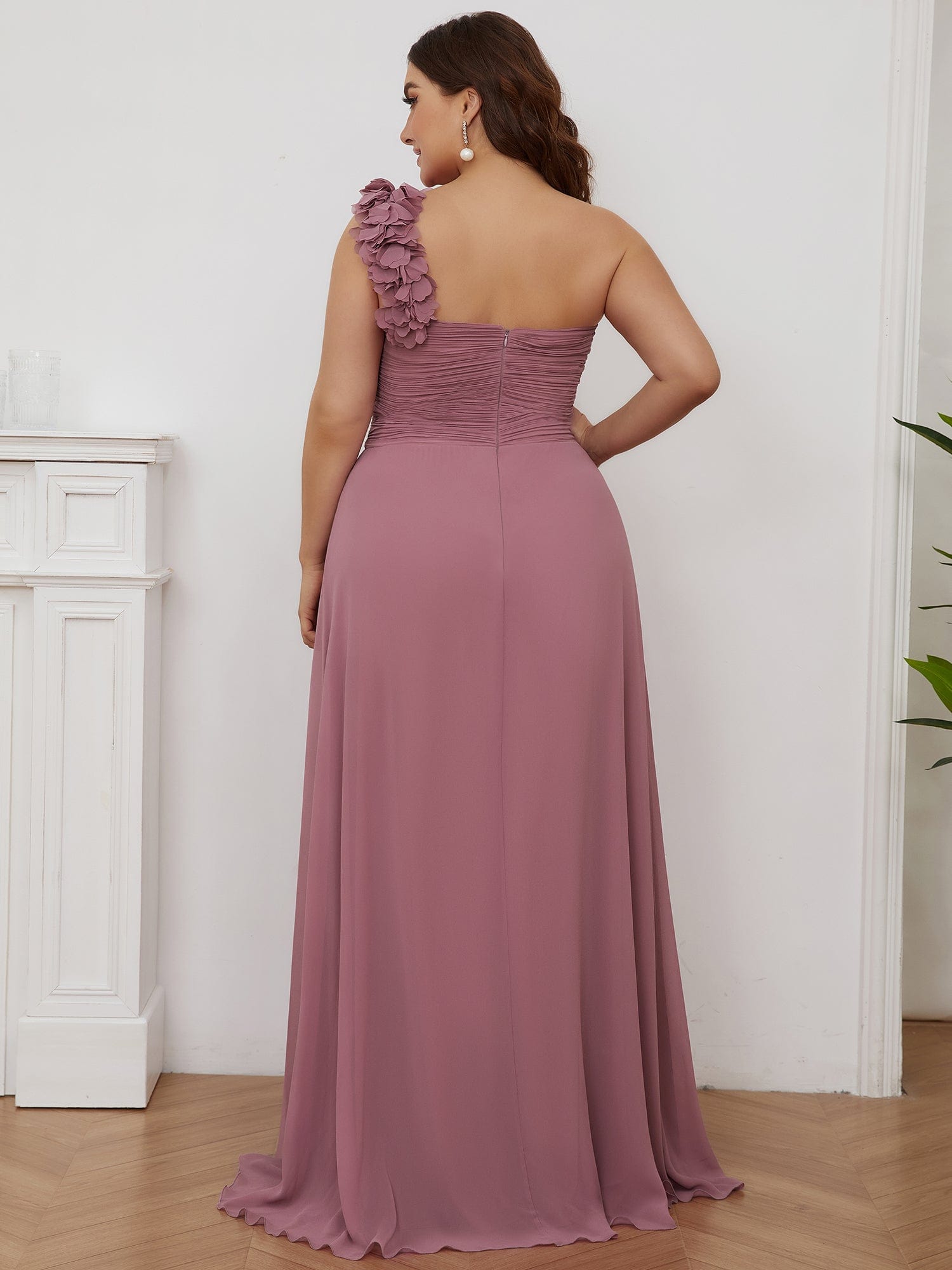 Custom Size Chiffon Sweetheart Pleated One Shoulder Bridesmaid Dress