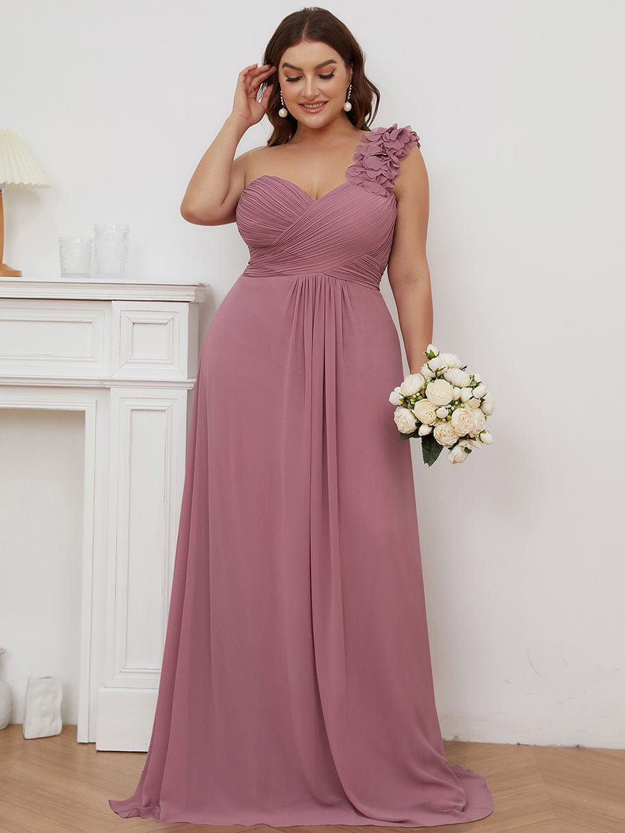 Plus Size One Shoulder Long Chiffon Bridesmaid Dress