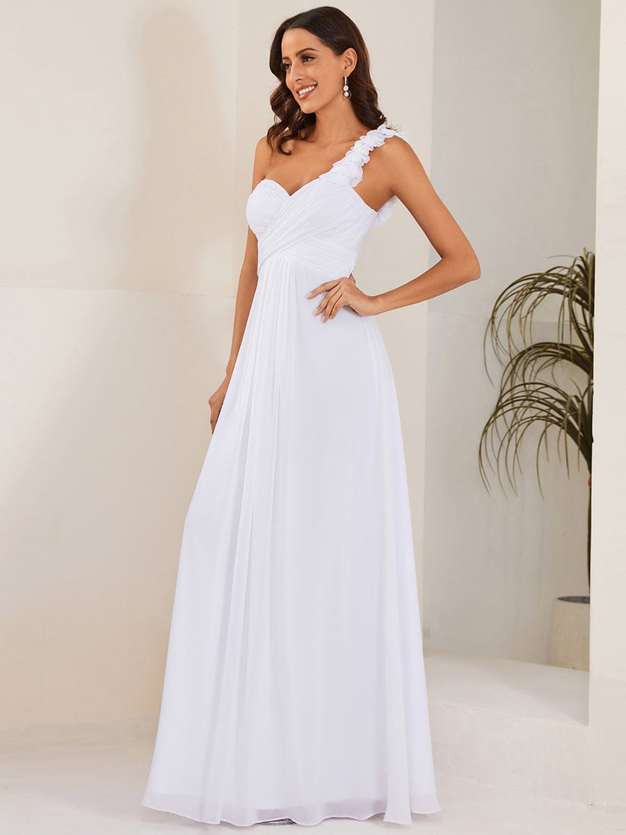 Sweet Pleated Bodice One Shoulder Chiffon Bridesmaid Dress