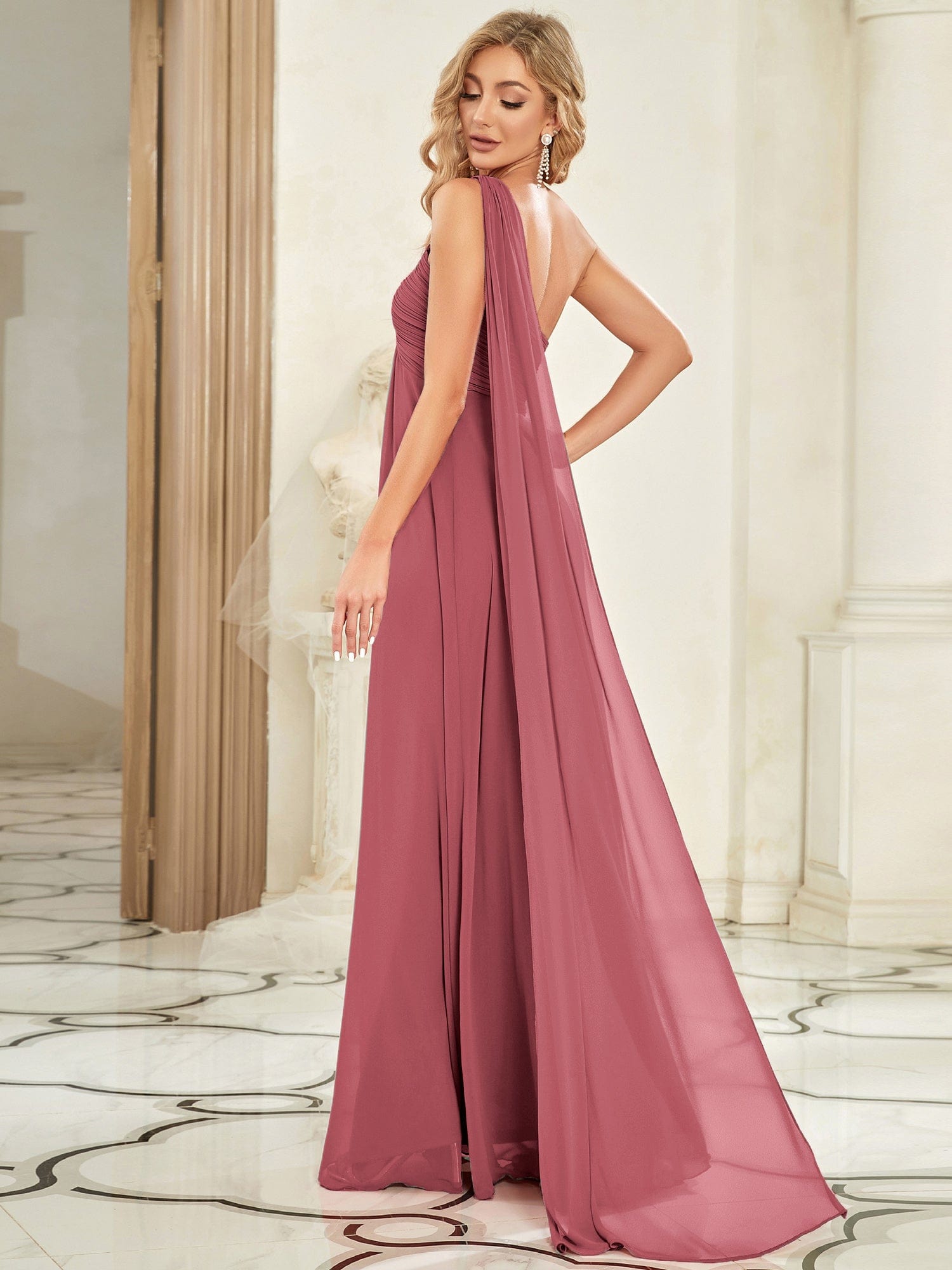 Custom Size Pleated One Shoulder Long Chiffon Formal Evening Dress