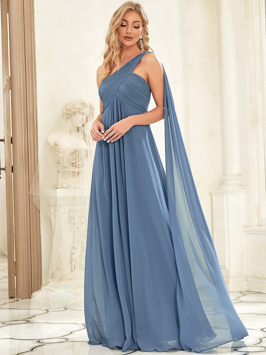 Pleated One Shoulder Long Chiffon Formal Evening Dress