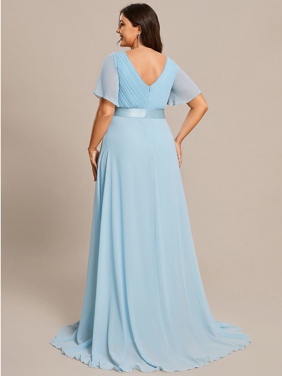 Plus Size Simple Empire Waist Flutter Sleeve Evening Dress