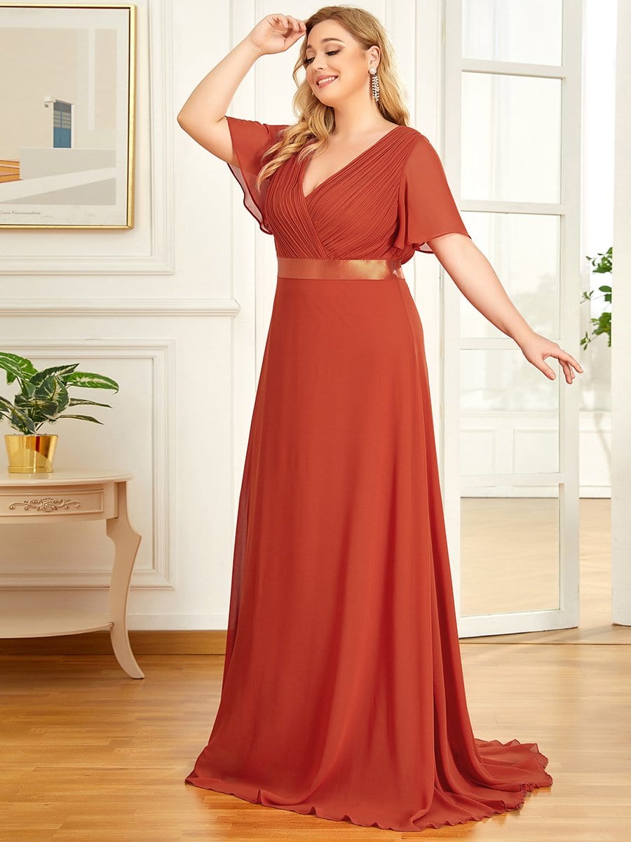 Plus Size Simple Empire Waist Flutter Sleeve Evening Dress