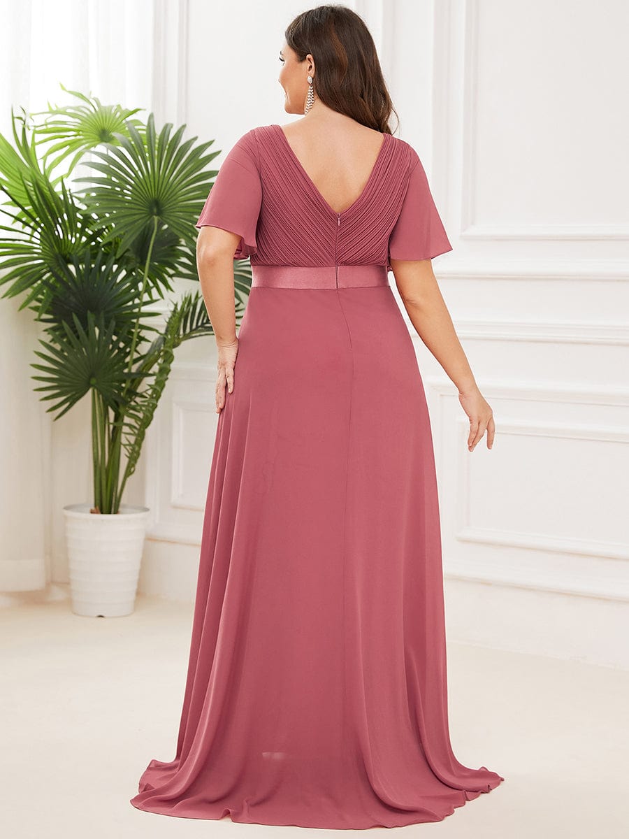 Long Chiffon Empire Waist Bridesmaid Dress with Short Flutter Sleeves