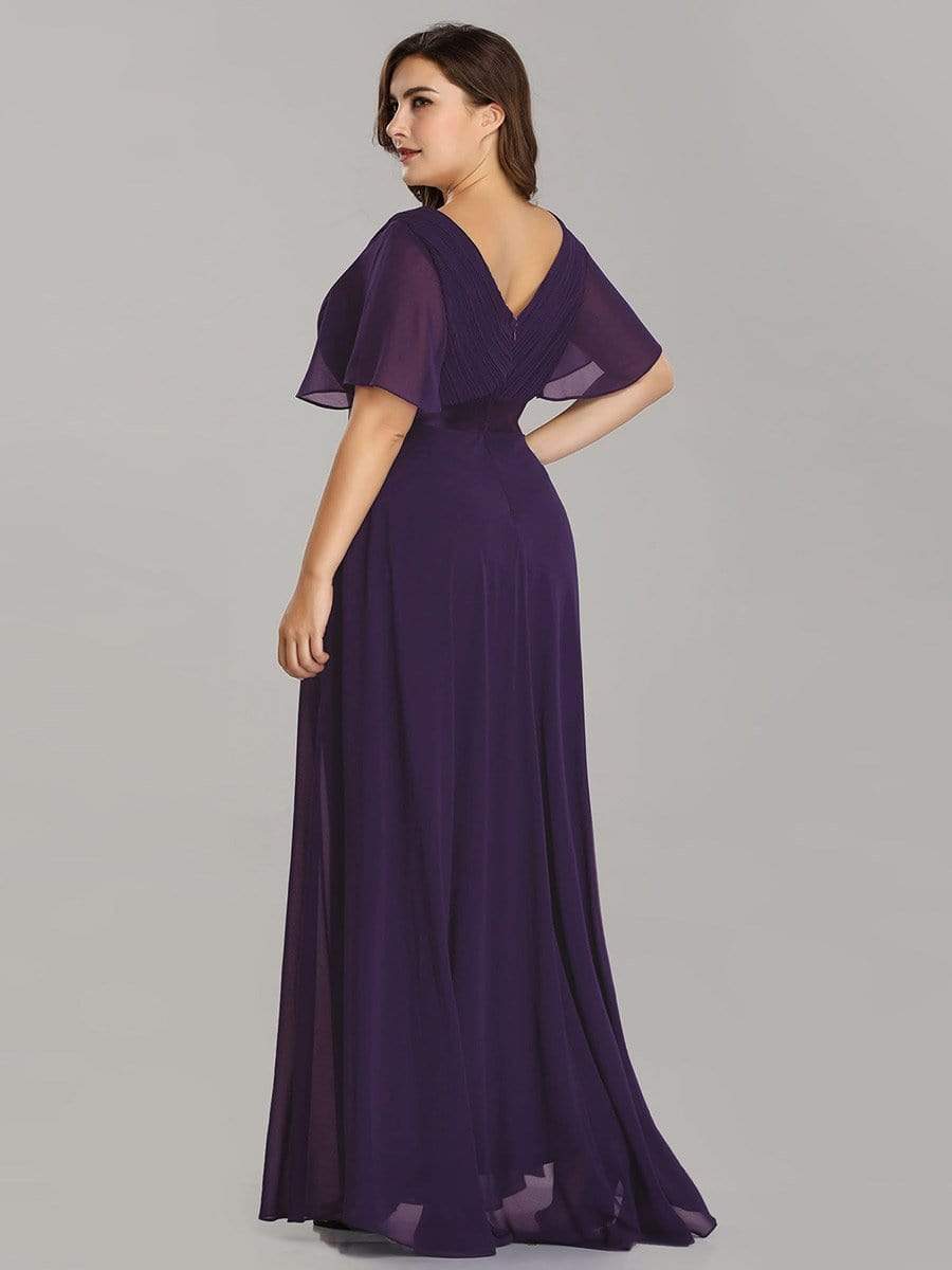 Long Chiffon Empire Waist Bridesmaid Dress with Short Flutter Sleeves