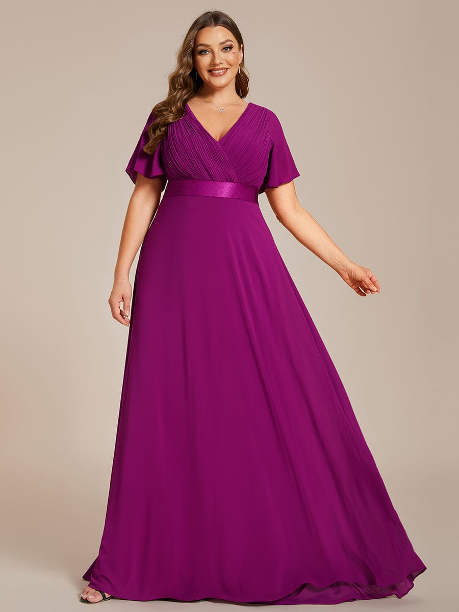 Plus Size Simple Empire Waist Flutter Sleeve Evening Dress