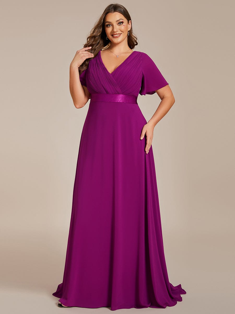 Plus Size Simple Empire Waist Flutter Sleeve Evening Dress