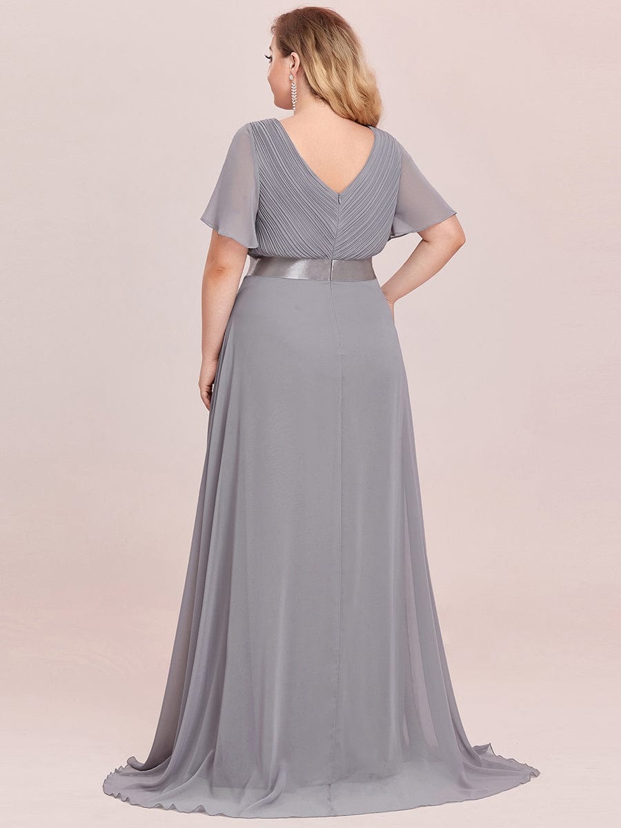 Plus Size Simple Empire Waist Flutter Sleeve Evening Dress