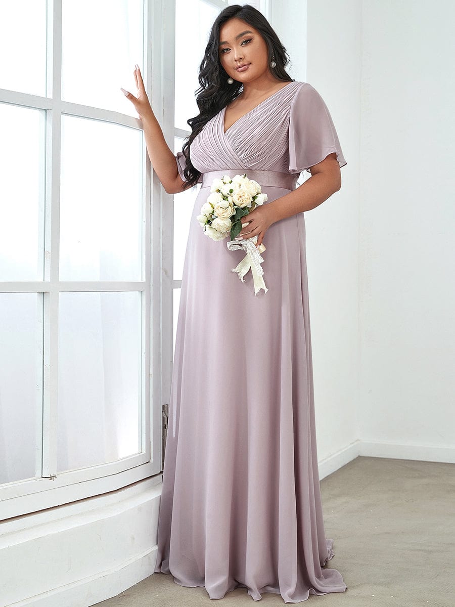 Custom Size Flutter Sleeves Chiffon Empire Waist Bridesmaid Dress