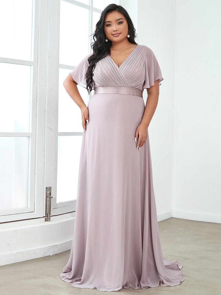 Custom Size Flutter Sleeves Chiffon Empire Waist Bridesmaid Dress