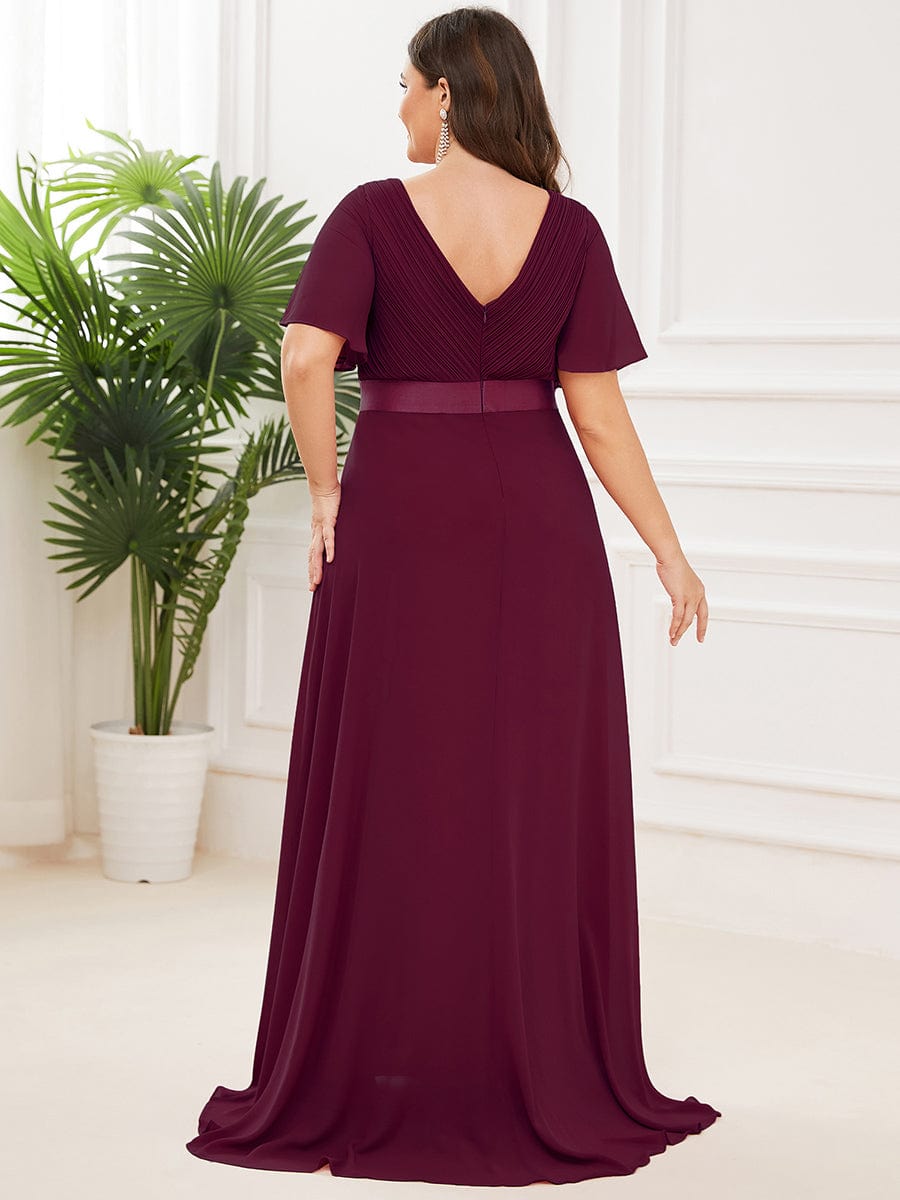 Long Chiffon Empire Waist Bridesmaid Dress with Short Flutter Sleeves