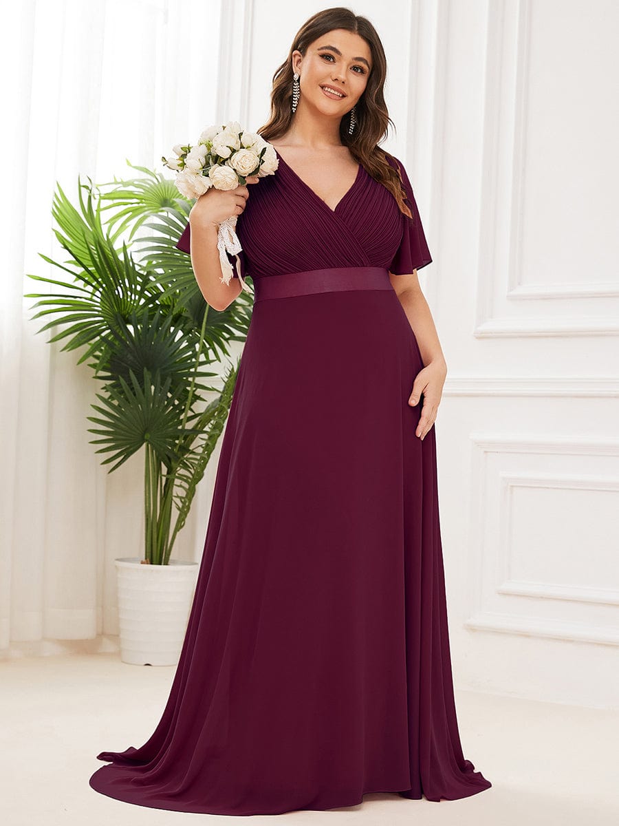 Custom Size Flutter Sleeves Chiffon Empire Waist Bridesmaid Dress