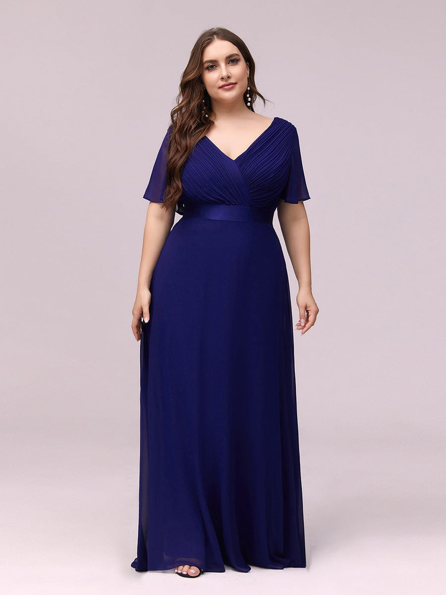 Plus Size Simple Empire Waist Flutter Sleeve Evening Dress