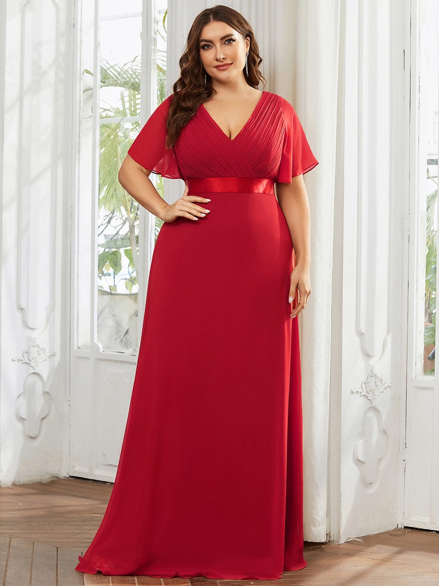 Plus Size Simple Empire Waist Flutter Sleeve Evening Dress