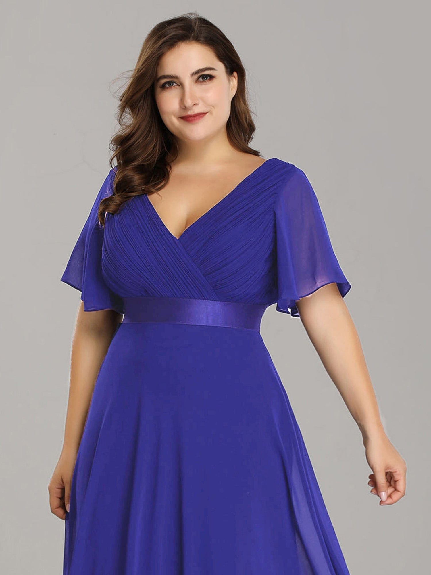 Custom Size Flutter Sleeves Chiffon Empire Waist Bridesmaid Dress