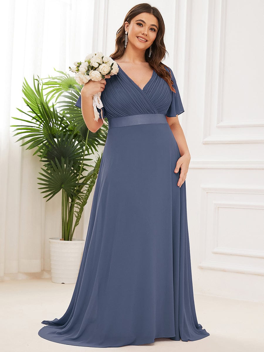 Plus Size Simple Empire Waist Flutter Sleeve Evening Dress