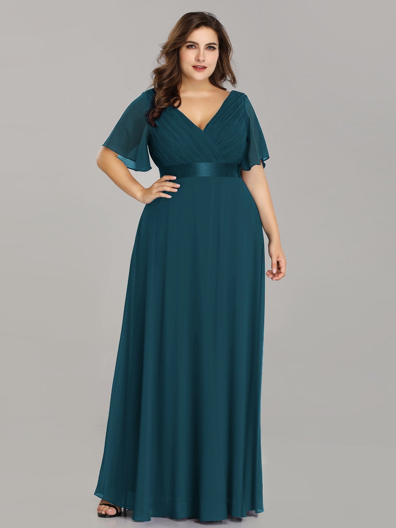 Custom Size Flutter Sleeves Chiffon Empire Waist Bridesmaid Dress