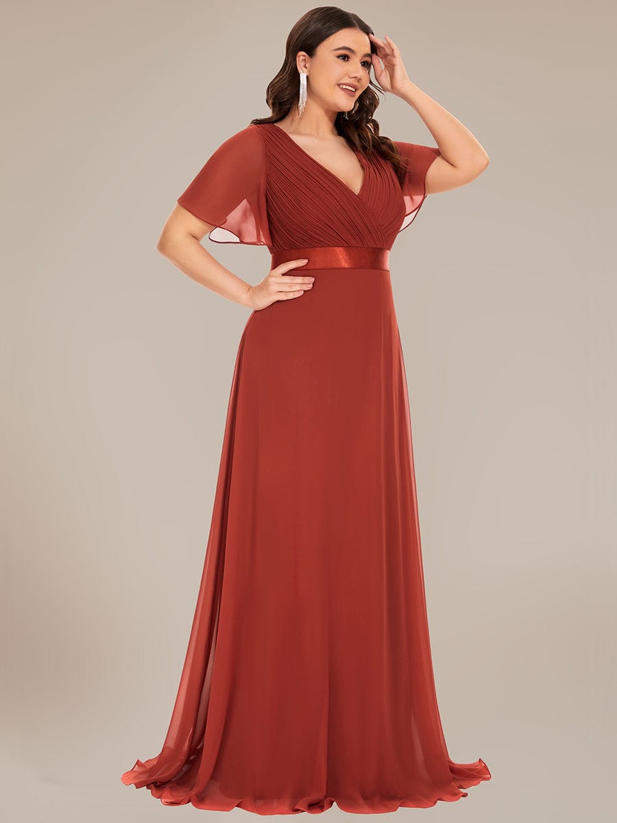 Plus Size Simple Empire Waist Flutter Sleeve Evening Dress