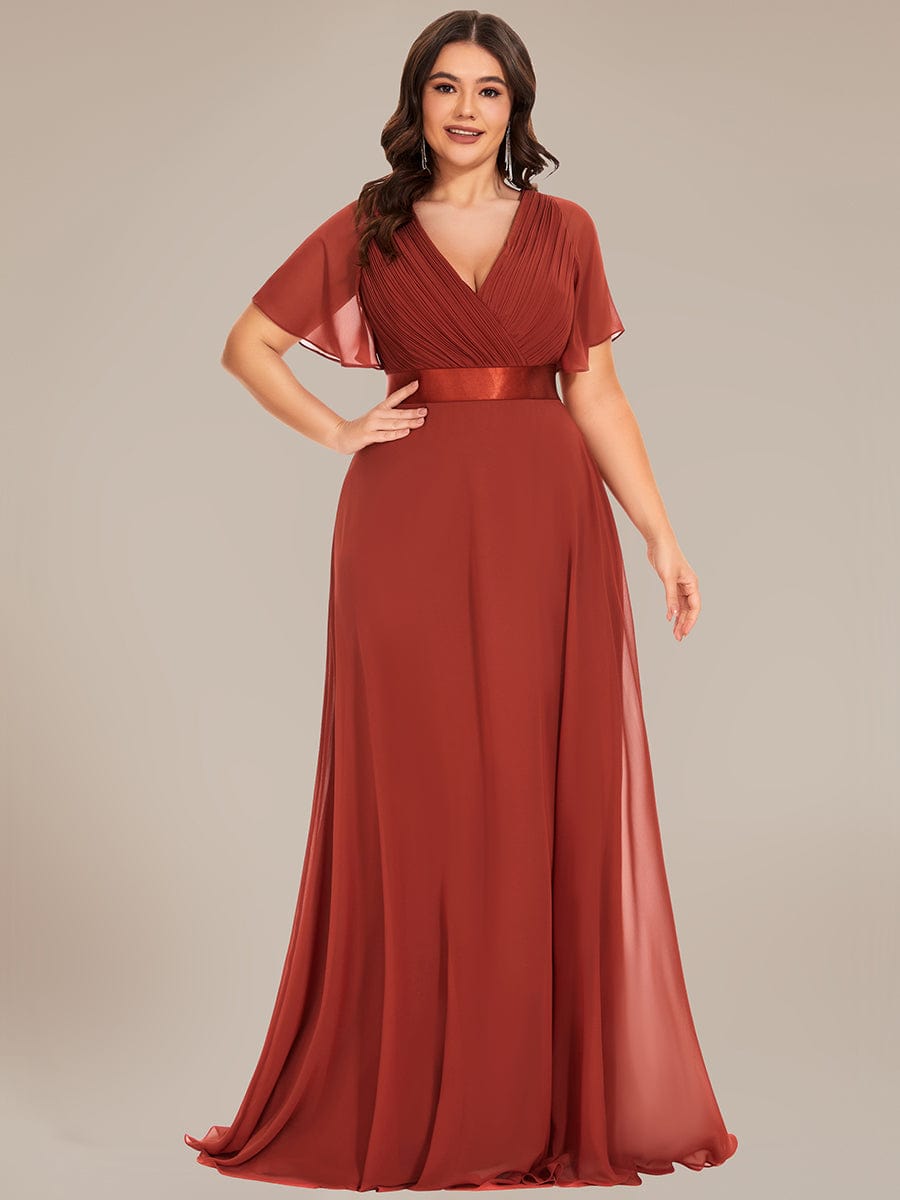 Plus Size Simple Empire Waist Flutter Sleeve Evening Dress